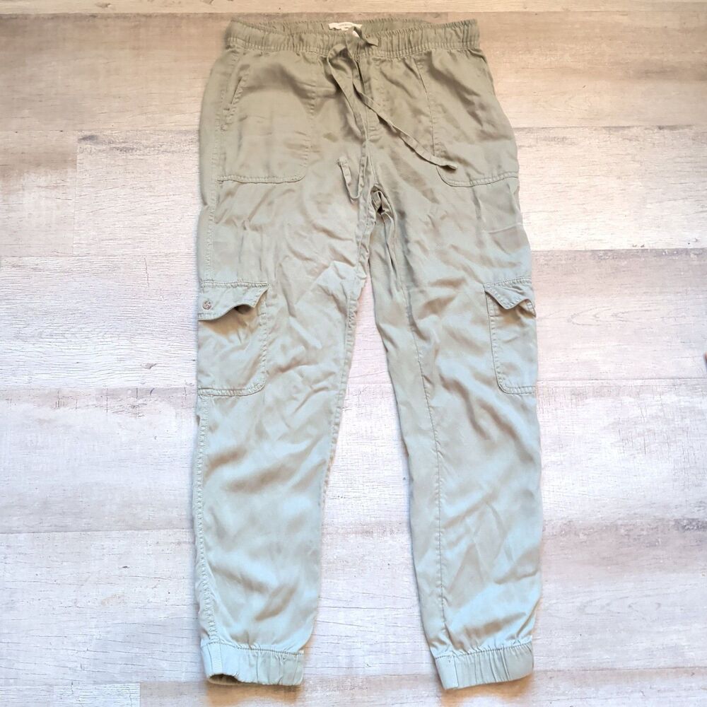 C&C California Pants Size S Tapered Cargo Jogger 100% Lyocell Drawstring Green